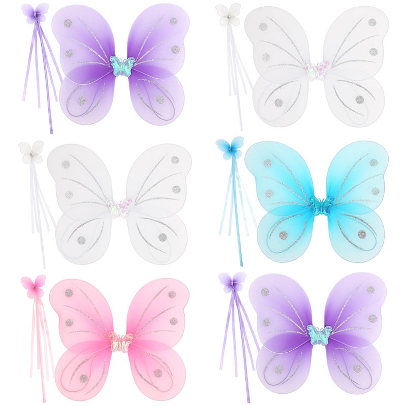 kilofly 6 Sets Angel Butterfly Wings Fairy Wands Princess Dress Up Costume - Image 1